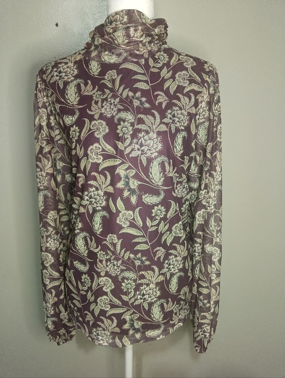 Wonderly Plum and Cream Floral Mock Neck Long Sleeve Blouse